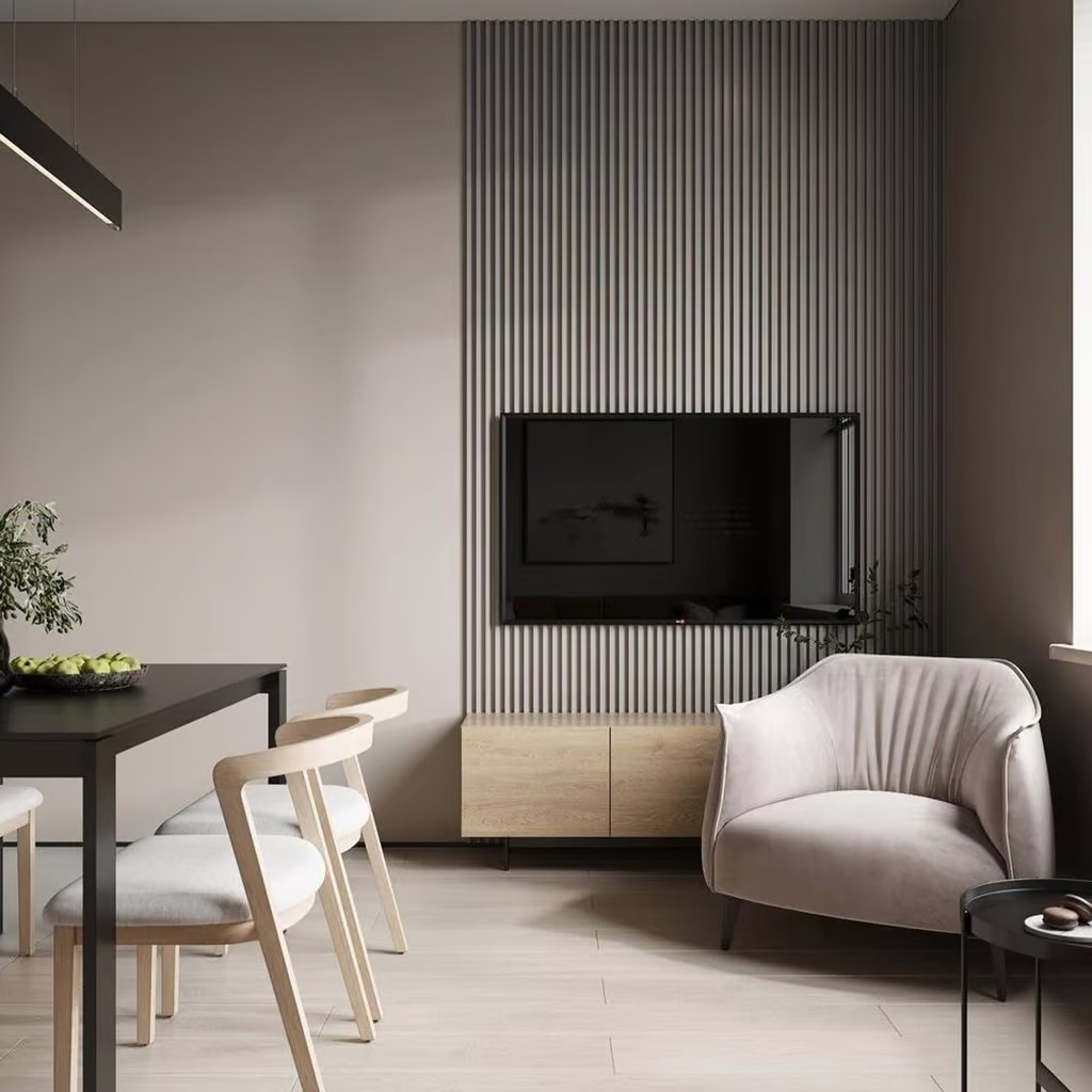 Revestimiento Gris con TV